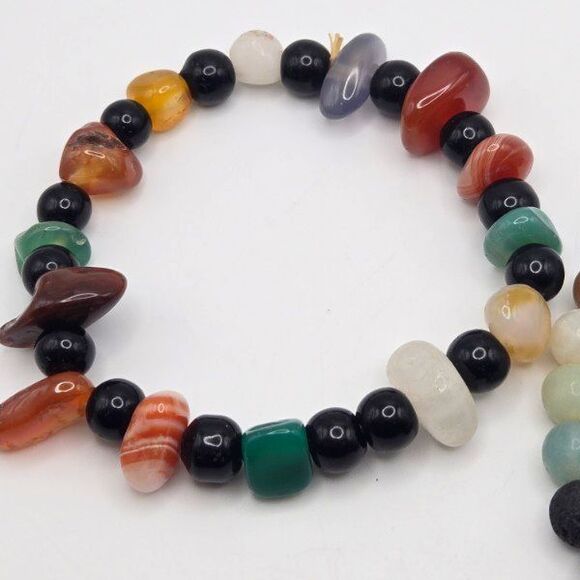 Two Handmade Natural‎ Stone Variety Multicolor Beaded Stretch Bracelets - Picture 3 of 4
